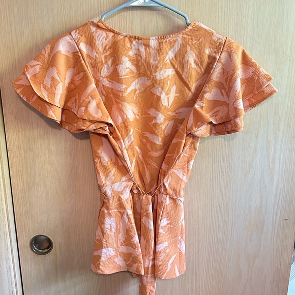 Orange Floral Wrap Top - Picture 2 of 2